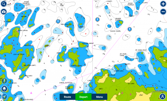 Vue traditionnelle d'une carte de navigation Navionics.