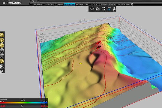 Vue 3D d'un riden à turbot sur le locigiel TimeZero