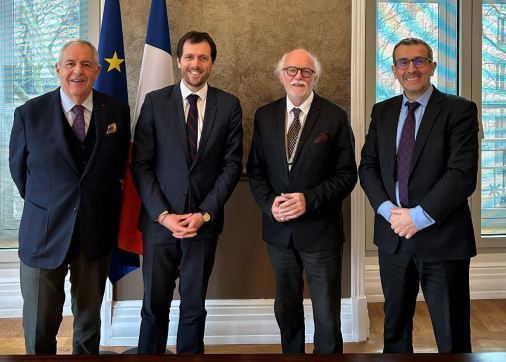 De gauche à droite : Claude Roustan, président de la FNPF, Mathieu Lefèvre, ministre délégué chargé de la Transition écologique, Jean-Paul Doron, vice-président de la FNPF, et Hamid Oumoussa, directeur général de la FNPF. 