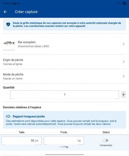 Exemple de déclaration d'un bar de 55 cm