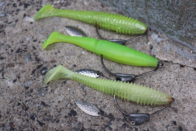 Lures mounted on Owner's Flashy Swimmer hooks.