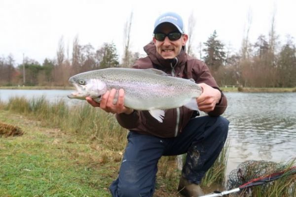 First trout of the year at the Chaise Dieu du Theil reservoir